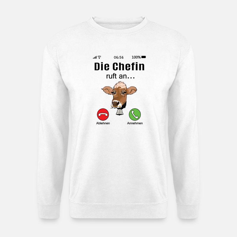 Kuh ruft Chefin Kühe Bauernhof Landwirt Büro Fun - Unisex Pullover - Weiß