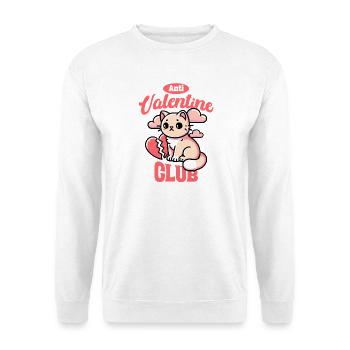 Anti-Valentine Club – Lustiges Katzen-Design - Unisex Pullover - Weiß - Vorne - Alina (178cm) & Michal (187cm)