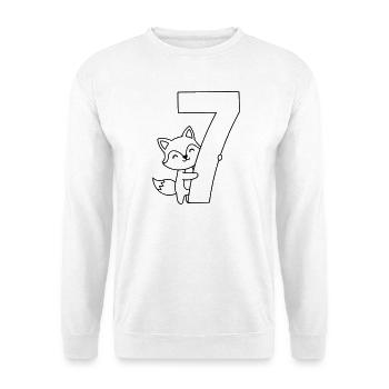 Niedlicher Fuchs mit Zahl 7 Cartoon Illustration - Unisex Pullover - Weiß - Vorne