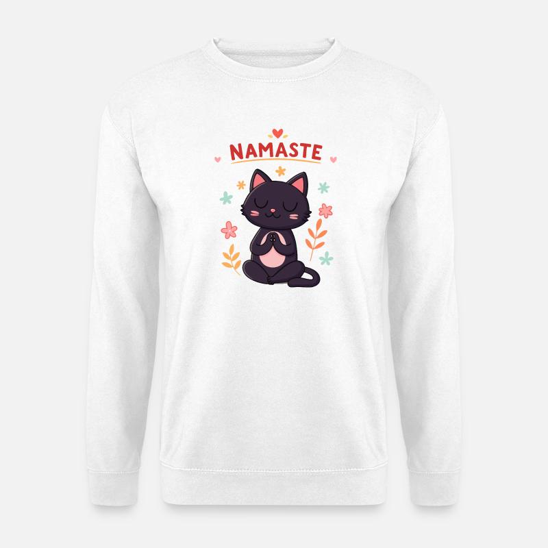 Zen-Katzen-Namaste und Pastellblumen - Unisex Pullover - Weiß
