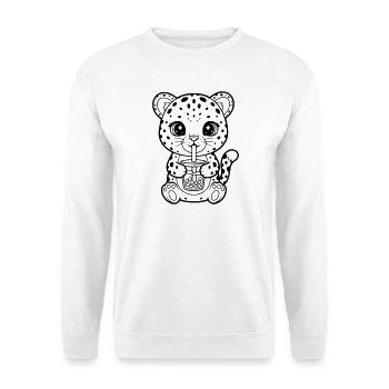 Leopard mit Becher - Unisex Pullover - Weiß - Vorne