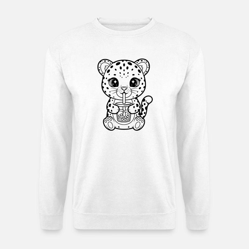 Leopard mit Becher - Unisex Pullover - Weiß