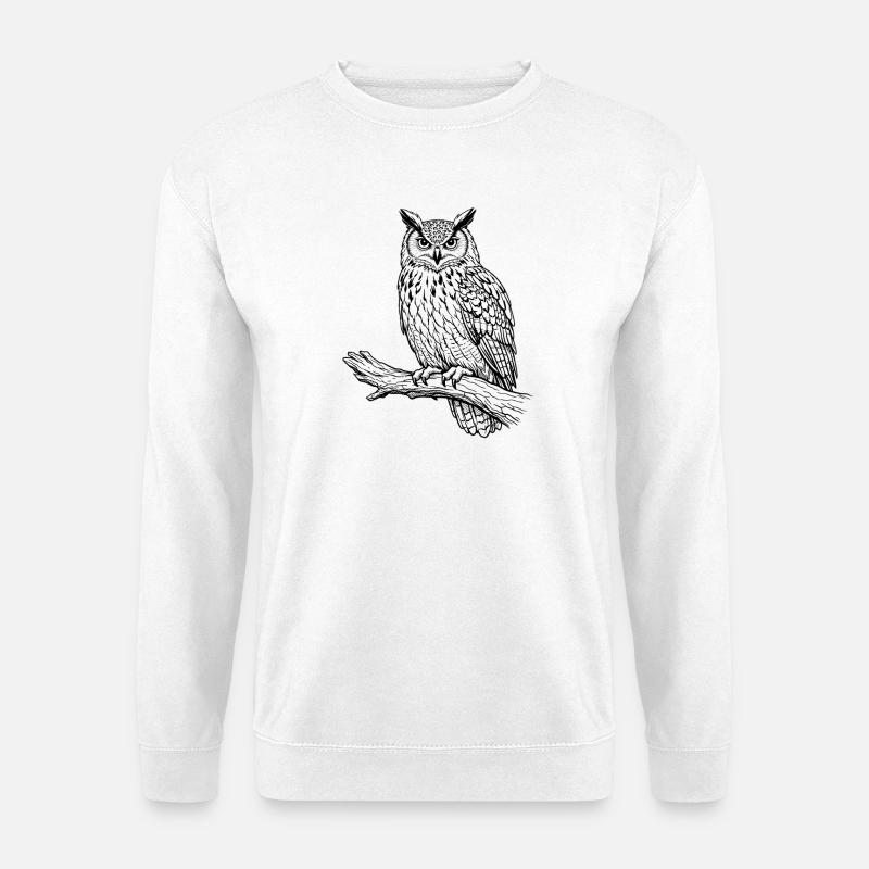 Eule auf Ast - Unisex Pullover - Weiß