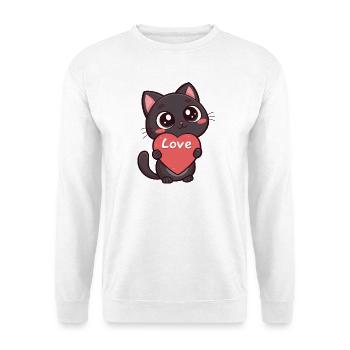Schwarze Katze mit Herz-Liebe - Unisex Pullover - Weiß - Vorne
