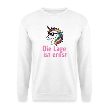 LAGE IST ERNST, COOLES EINHORN! LUSTIGER SPRUCH - Unisex Pullover - Weiß - Vorne