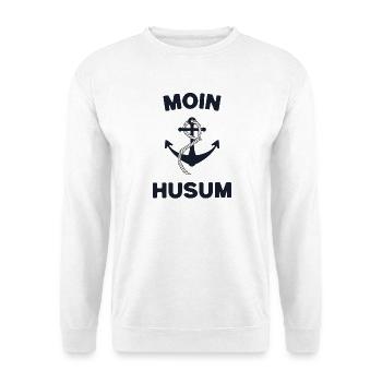 Moin Husum – Maritimes Anker-Design - Unisex Pullover - Weiß - Vorne