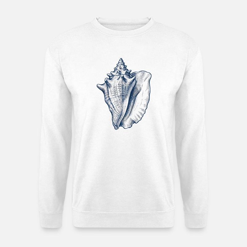 Meeresmuschel Illustration in Blau - Unisex Pullover - Weiß