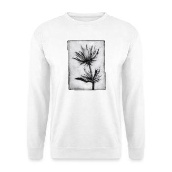Distel - handgeschnitzte Druckvorlage - Unisex Pullover - Weiß - Vorne