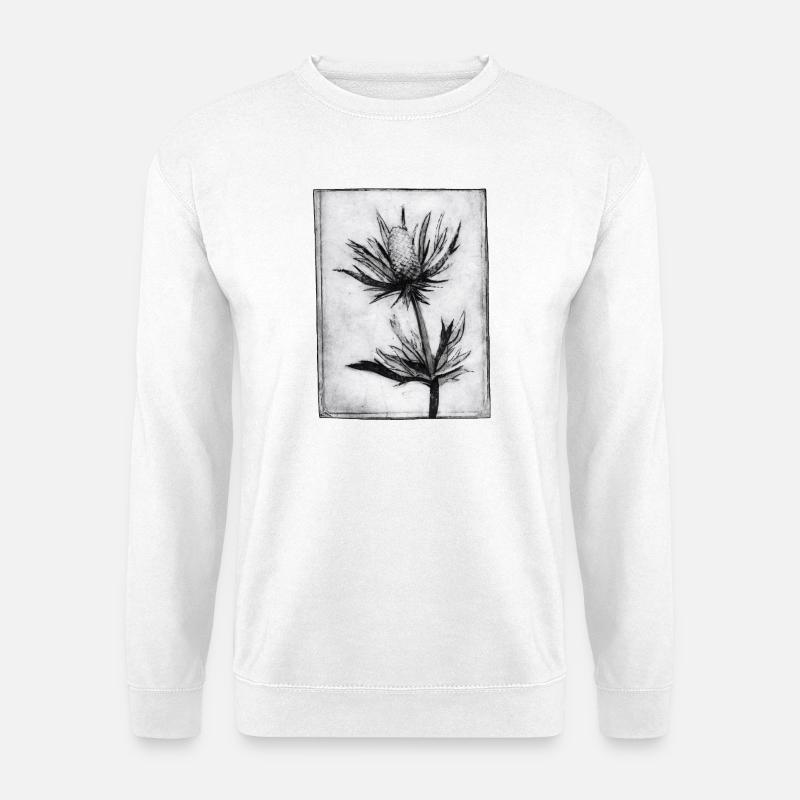 Distel - handgeschnitzte Druckvorlage - Unisex Pullover - Weiß