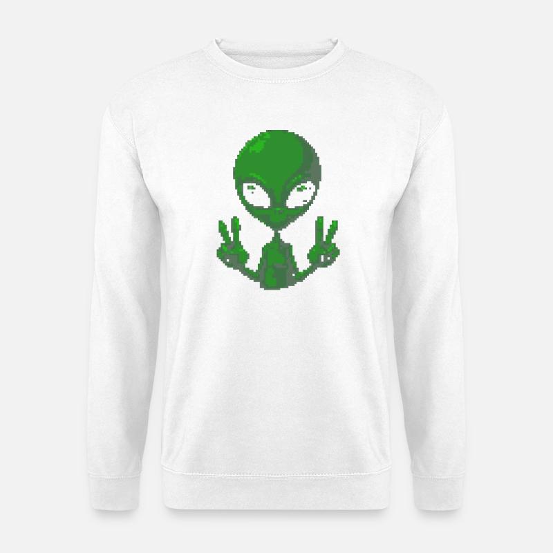 Pixel Alien Peace Sign Tee - Unisex Sweatshirt - white