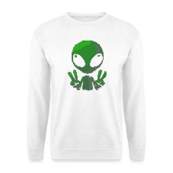 Pixel grünes Alien-Friedenszeichen - Unisex Pullover - Weiß - Vorne