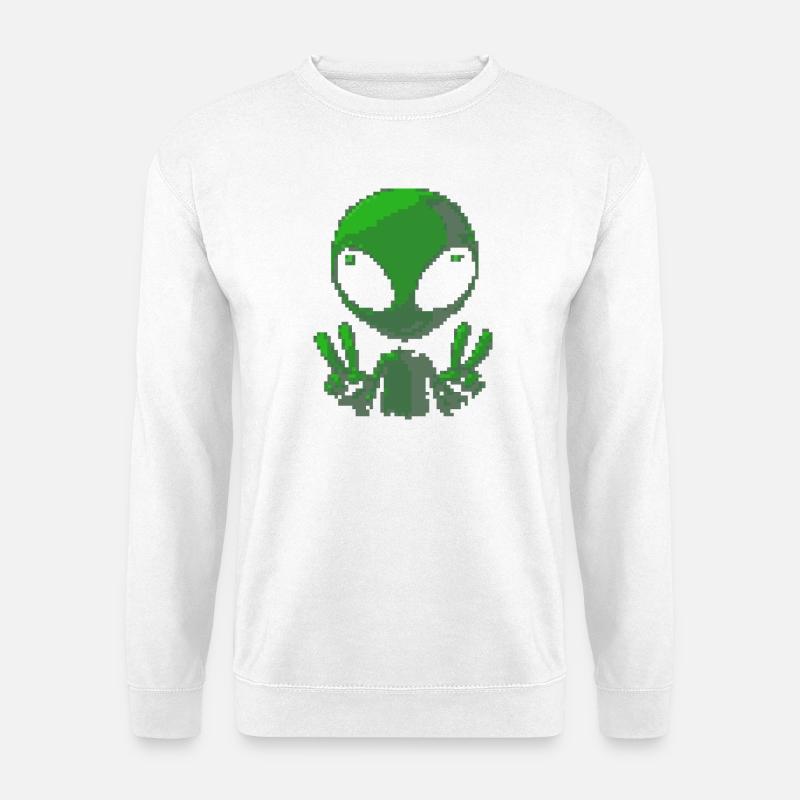 Pixel Green Alien Peace Sign - Unisex Sweatshirt - white