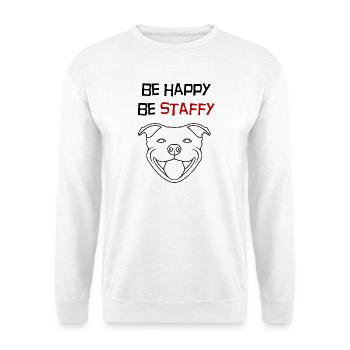 Phrase "sei glücklich, sei staffy" Merkmal – 114b - Unisex Pullover - Weiß - Vorne
