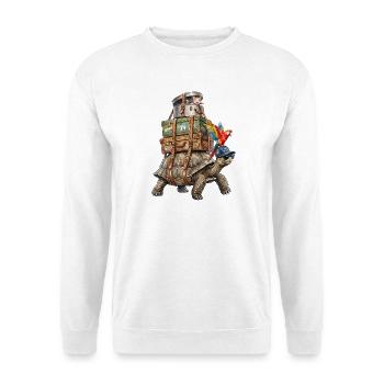 Schildkröte auf Reisen mit Katze & Papagei - Unisex Pullover - Weiß - Vorne