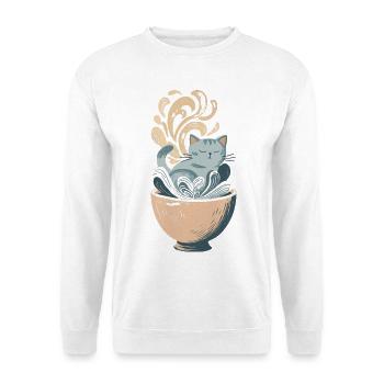 Gemütliche Katze Teetasse - Unisex Pullover - Weiß - Vorne - Alina (178cm) & Michal (187cm)