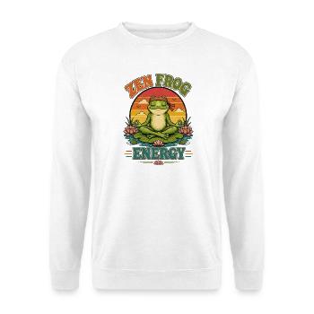  Yoga Frosch Meditation Yoga "ZEN-FROG-ENERGY" - Unisex Pullover - Weiß - Vorne - Alina (178cm) & Michal (187cm)
