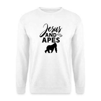 Jesus Affe Spruch - Unisex Pullover - Weiß - Vorne - Alina (178cm) & Michal (187cm)