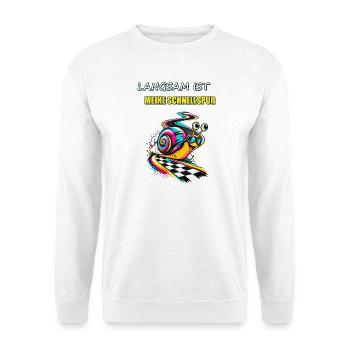 Langsam ist meine Schnellspur - Unisex Pullover - Weiß - Vorne - Alina (178cm) & Michal (187cm)
