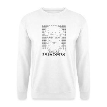 Aristoteles ASCII Kunstporträt - Unisex Pullover - Weiß - Vorne - Alina (178cm) & Michal (187cm)
