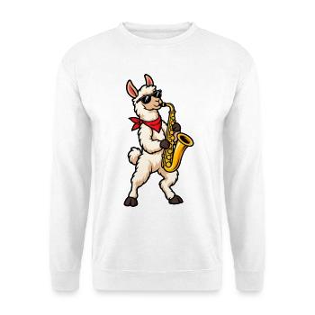 Lama mit Saxophon - Unisex Pullover - Weiß - Vorne - Alina (178cm) & Michal (187cm)