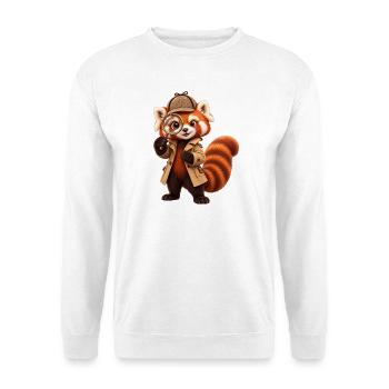 Roter Panda-Detektiv mit Lupe - Unisex Pullover - Weiß - Vorne - Alina (178cm) & Michal (187cm)