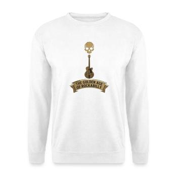 Golden Age Rockabilly Skull Gitarre - Unisex Pullover - Weiß - Vorne - Alina (178cm) & Michal (187cm)