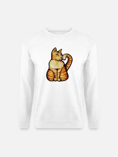 Aquarell-Orange-Katze mit Herz-Umarmung - Unisex Pullover - Weiß