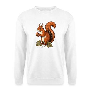 Eichhörnchen mit Herbstschatz - Unisex Pullover - Weiß - Vorne - Alina (178cm) & Michal (187cm)