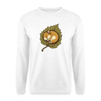 Haselmaus im Herbstblatt - Unisex Pullover - Weiß - Vorne - Alina (178cm) & Michal (187cm)