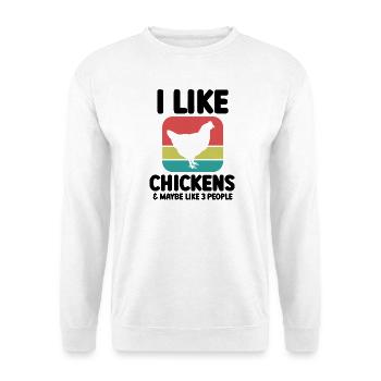 Huhn Spruch Sarkasmus Retro - Unisex Pullover - Weiß - Vorne - Alina (178cm) & Michal (187cm)
