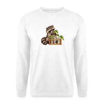 Waschbär vermehrt Pflanzen - Unisex Pullover - Weiß - Vorne - Alina (178cm) & Michal (187cm)
