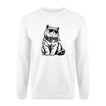 American Shorthair Katze – Cooler Biker Style - Unisex Pullover - Weiß - Vorne - Alina (178cm) & Michal (187cm)