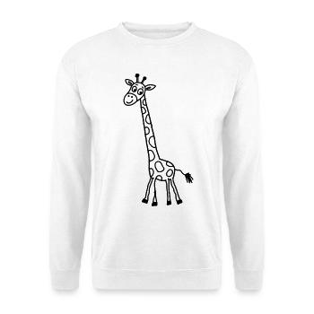 Handgezeichnete Giraffe mit extra langem Hals - Unisex Pullover - Weiß - Vorne - Alina (178cm) & Michal (187cm)