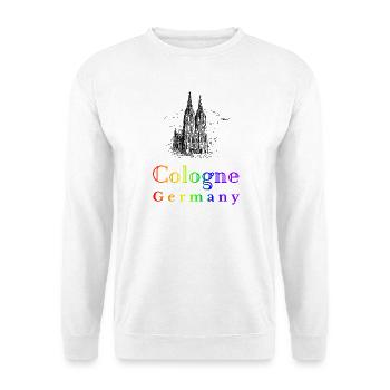 Kölner Dom Regenbogen - Unisex Pullover - Weiß - Vorne - Alina (178cm) & Michal (187cm)