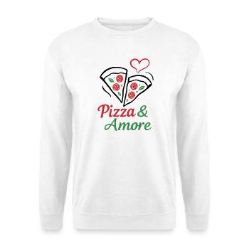 Pizza & Amore – Pizza Liebe mit Herz - Unisex Pullover - Weiß - Vorne - Alina (178cm) & Michal (187cm)