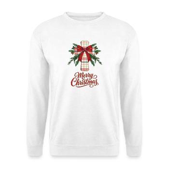 Frohe Weihnachten Karokreuz mit roter Schleife - Unisex Pullover - Weiß - Vorne - Alina (178cm) & Michal (187cm)