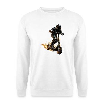 E-Scooter Rider – Dynamisches Motiv - Unisex Pullover - Weiß - Vorne - Alina (178cm) & Michal (187cm)