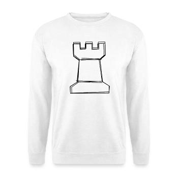 Schachturm handgezeichnet - Unisex Pullover - Weiß - Vorne - Alina (178cm) & Michal (187cm)