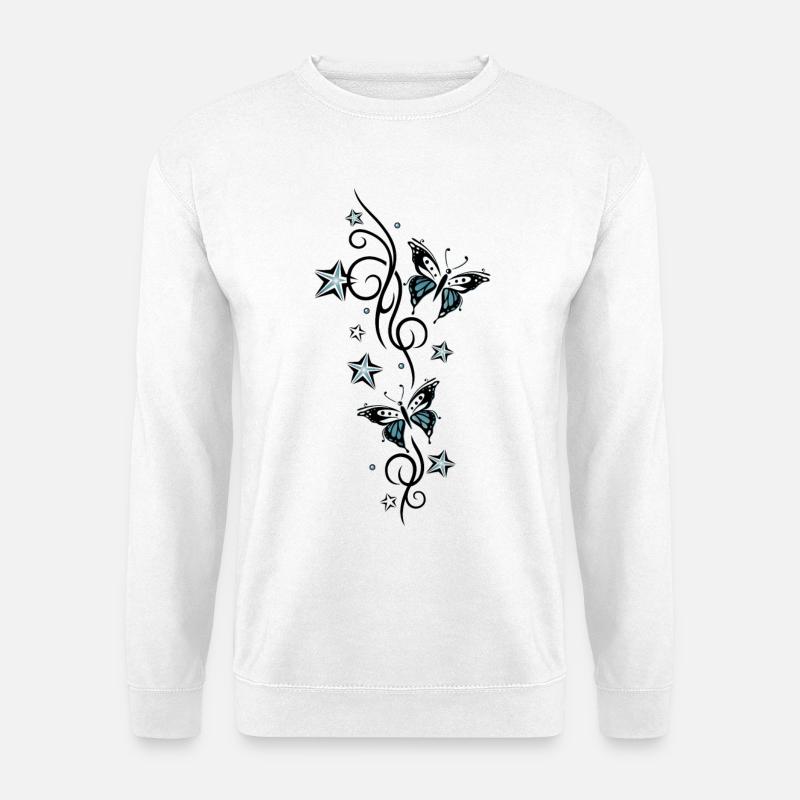 Tattoo Ranke mit Sternen und Schmetterlingen - Unisex Pullover - Weiß
