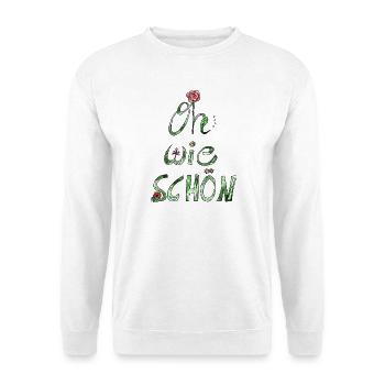Oh wie schön! Lieber Spruch Kompliment mit Rose - Unisex Pullover - Weiß - Vorne - Alina (178cm) & Michal (187cm)