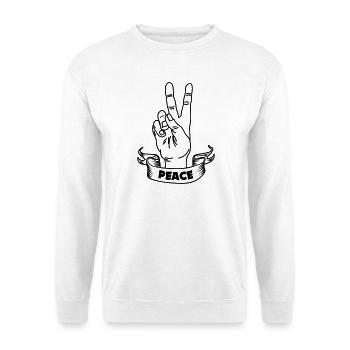 Hand gesture peace and text banner - Unisex Sweatshirt - white - Front