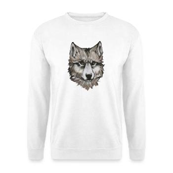 Wolf Portrait – realistische Tier Illustration - Unisex Pullover - Weiß - Vorne