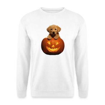 Halloween Labrador im Kürbis: Lustiger Welpe - Unisex Pullover - Weiß - Vorne