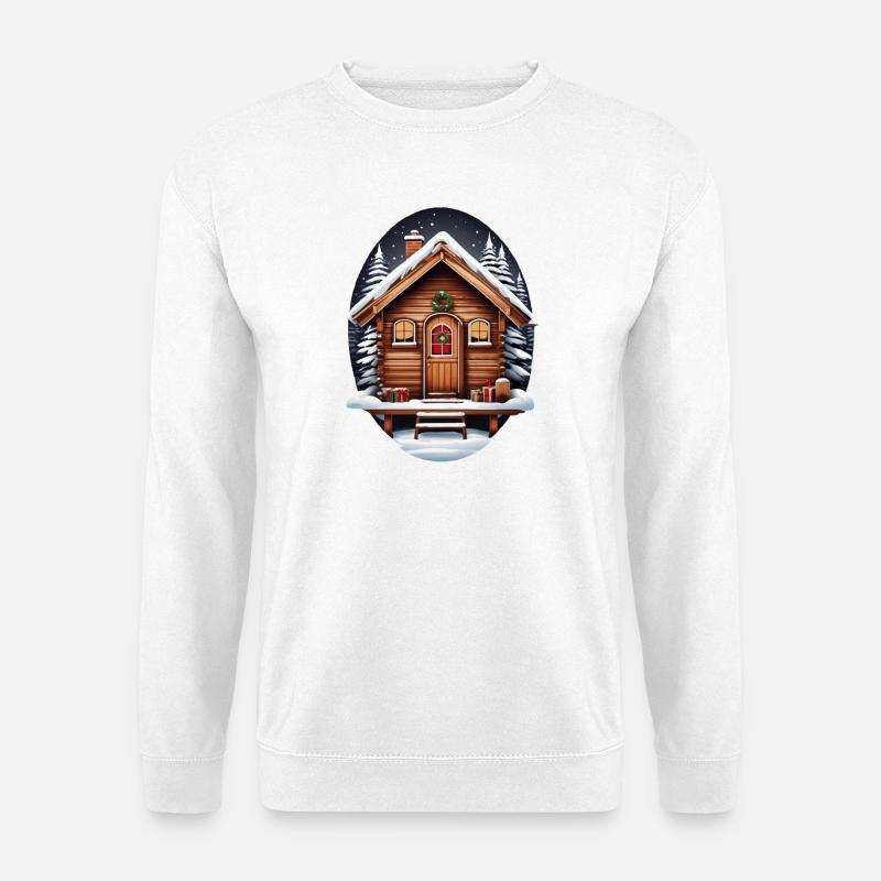 Holzhütte, Weihnachtshaus - Unisex Pullover - Weiß
