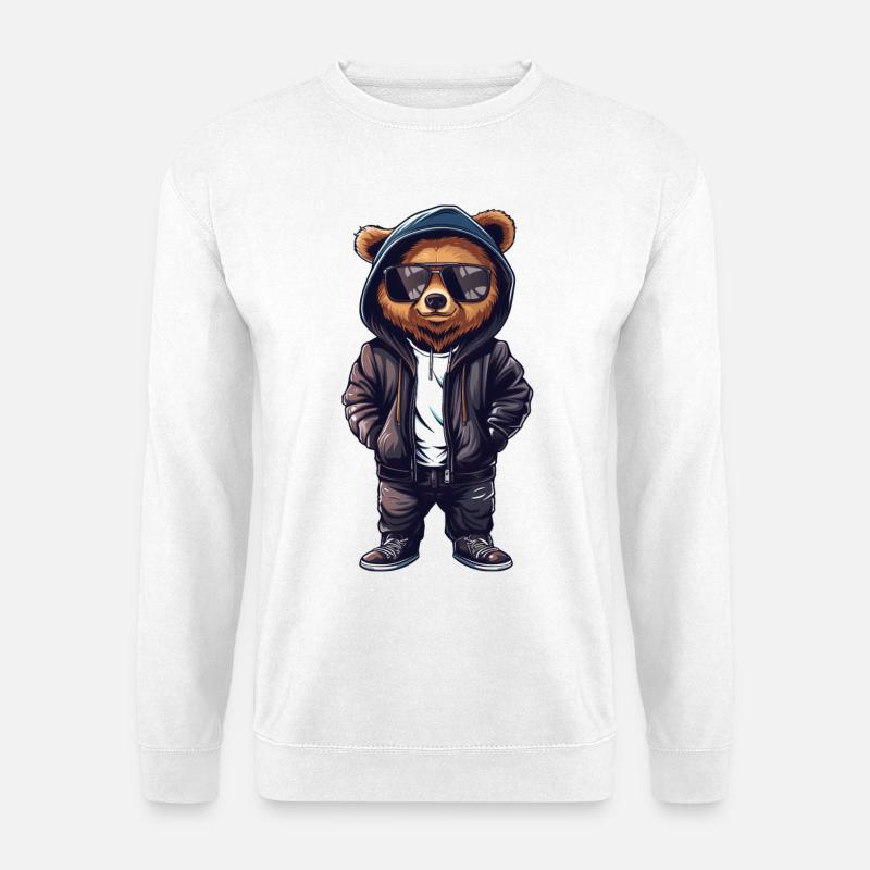 Cooles Teddybär T-Shirt, Lederjacke, Sonnenbrille - Unisex Pullover - Weiß