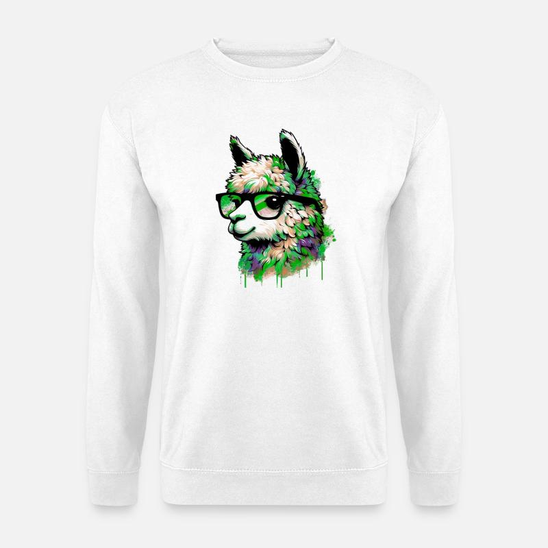 Alpaka mit Brille - Unisex Pullover - Weiß