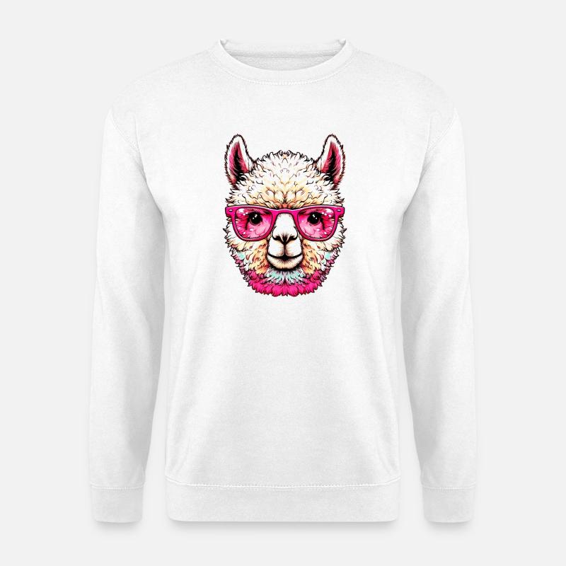 Alpaka mit Sonnenbrille - Unisex Pullover - Weiß