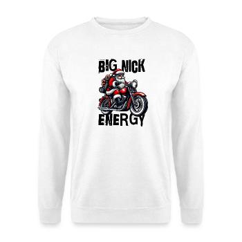 Big Nick Energy – Santa auf Motorrad - Unisex Pullover - Weiß - Vorne - Alina (178cm) & Michal (187cm)
