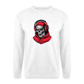 Skull in Red Hoodie with Headphones - Unisex Sweatshirt - white - Front
