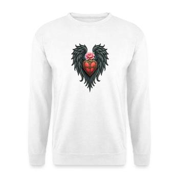 Heart with Wings and Pink Flower - Unisex Sweatshirt - white - Front